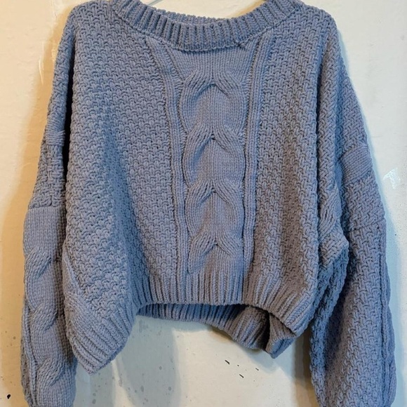 Sadie & Sage Soft Blue Cable Knit Sweater - Picture 1 of 5
